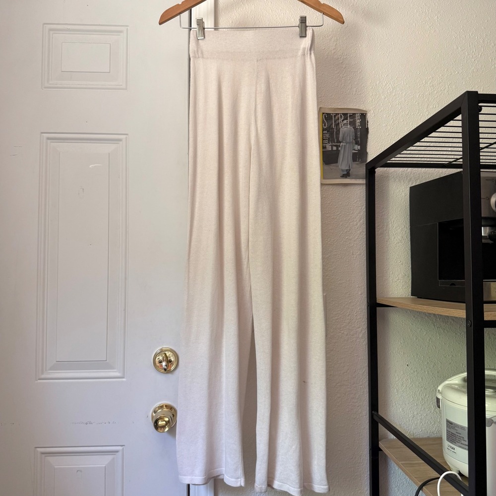 JAMES STREET CO. off white linen cotton slim straight leg knit pull on pants